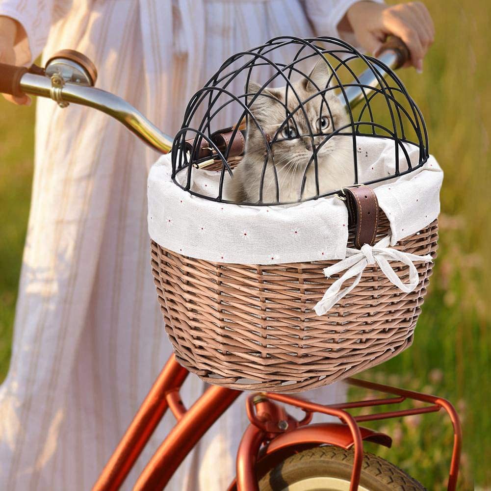 woven rattan pet carrier basket with collapsible metal dome and removable linen lining Kalsten