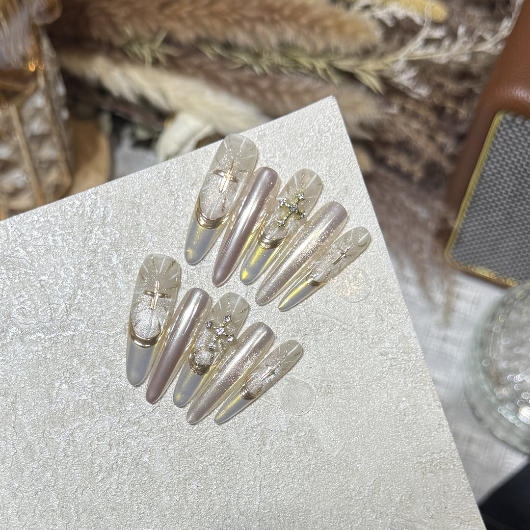 Glamorous Stiletto Press-On Nail Set with Artistic Accents Kalsten