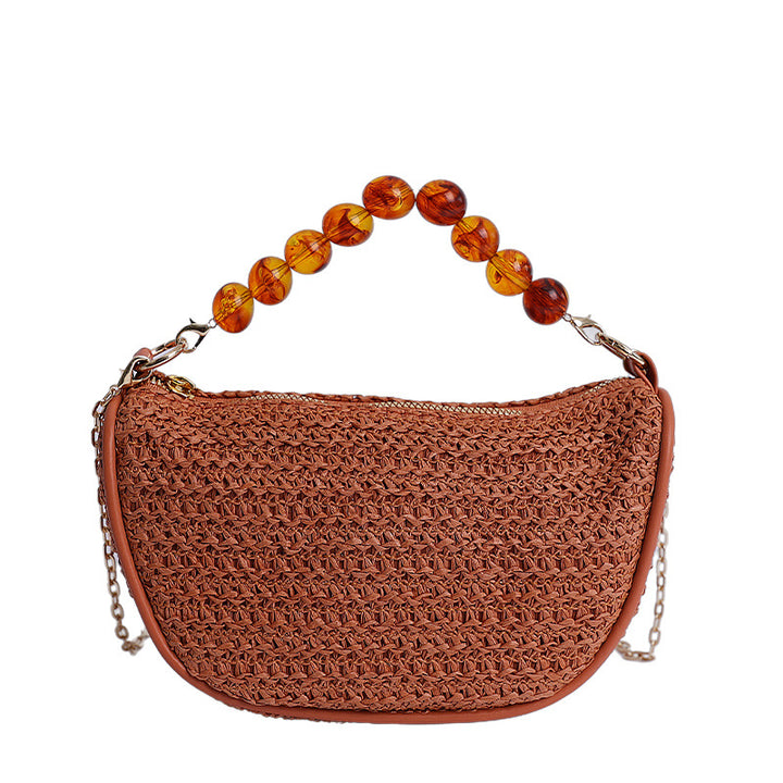 Stylish Woven Handbag with Beaded Handle Kalsten