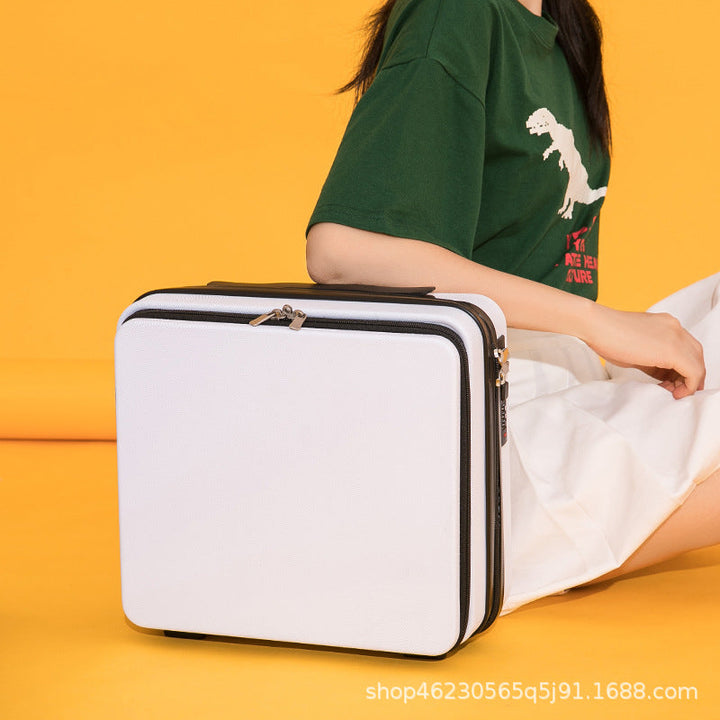 compact hard-shell travel vanity makeup case with TSA combination lock and dual-zip compartments Kalsten