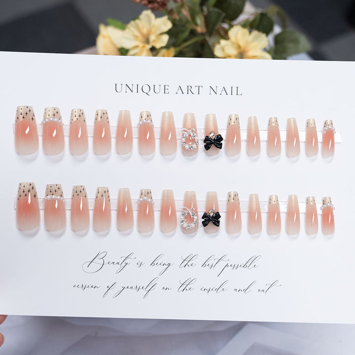 Decorative Press-On Nails with Bow and Rhinestone Accents