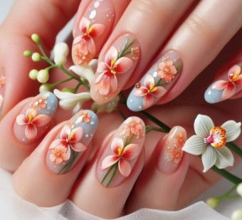 Floral Articulated Acrylic Nail Extensions Kalsten