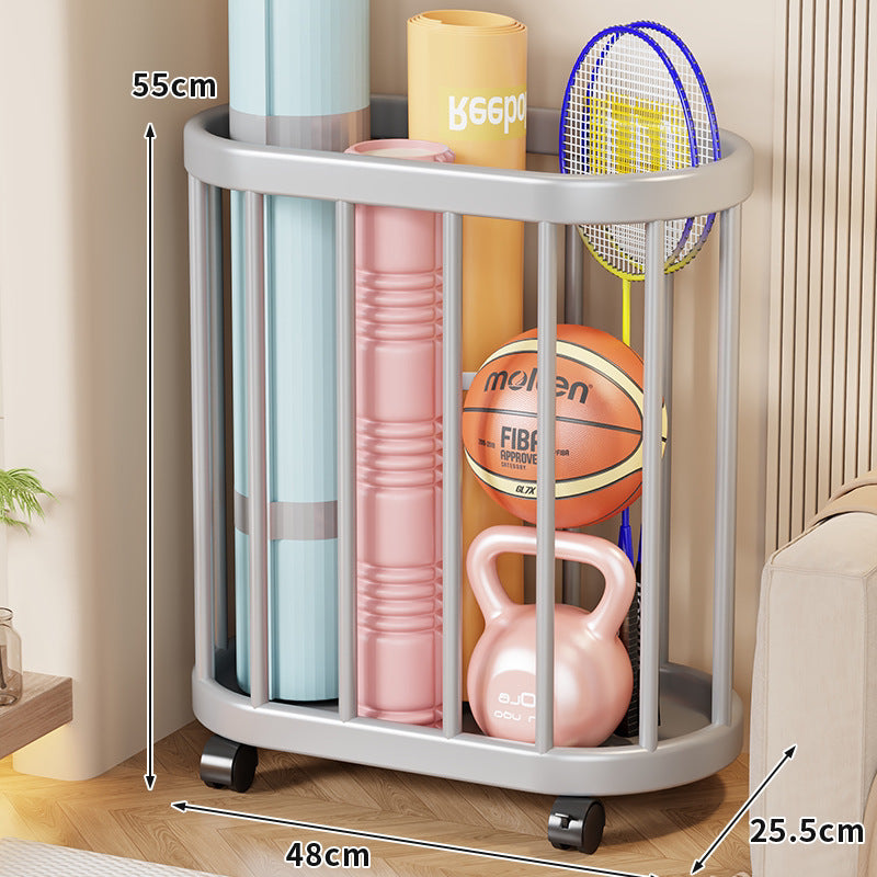 Vertical Rolling Sports Gear Storage Organizer with Cylindrical Metal Bar Frame and Casters