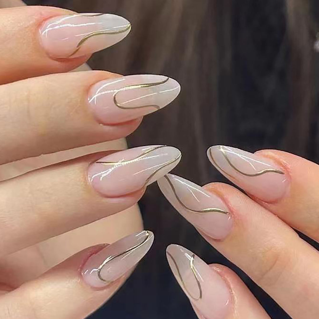 Artistic Stiletto Press-On Nails with Elegant Gold Accents Kalsten