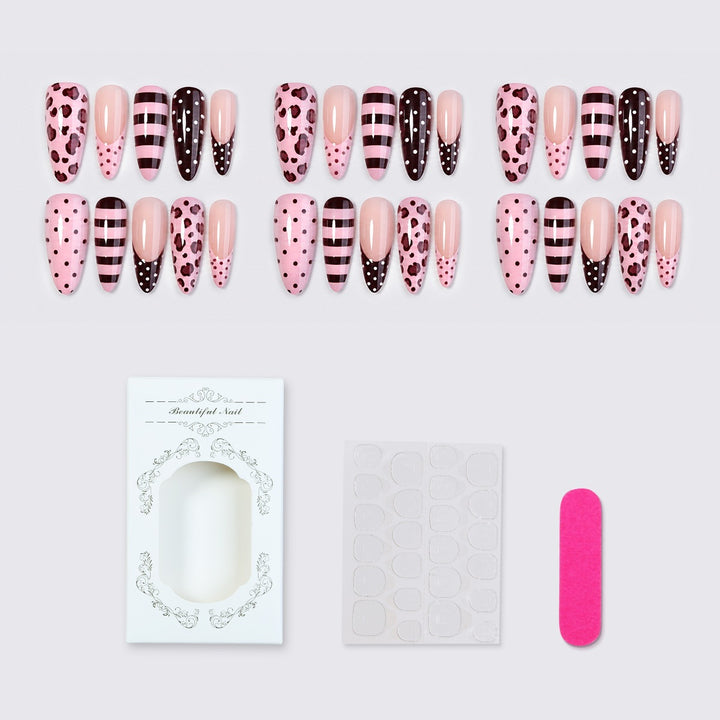 Nail set with stylish leopard and striped pattern Kalsten