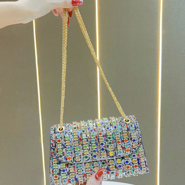 Rhinestone-Embellished Evening Shoulder Bag