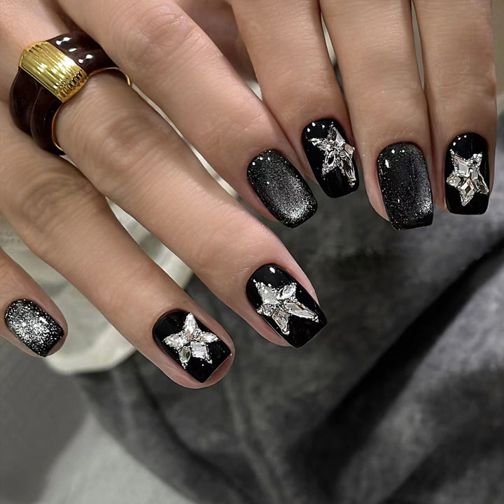 Glamorous Press-On Nail Art Set with Stylish Gemstone Accents Kalsten