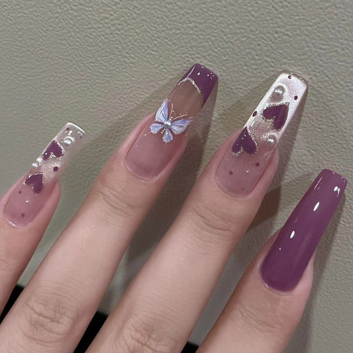 Glamorous Press-On Nail Set with Decorative Gemstone Accents Kalsten