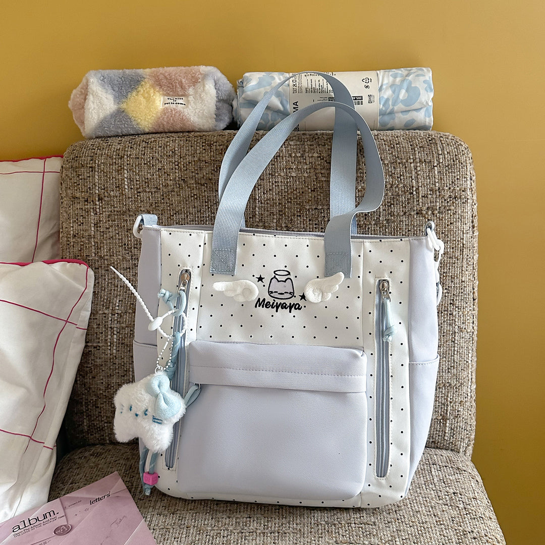 Stylish Dot-Printed Backpack with Decorative Accents Kalsten