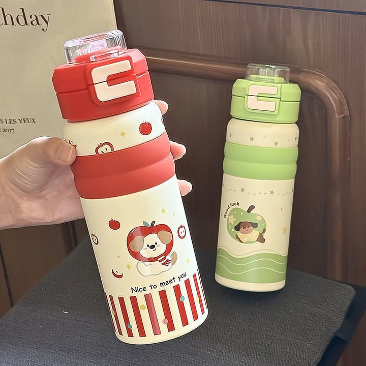 Women's Insulated Water Bottle with Safe Flip Lid and Cute Dog Motif Kalsten