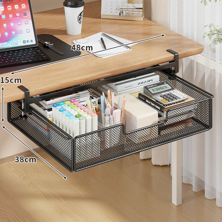 Under-Desk Sliding Mesh Storage Drawer Organizer Clamp-On