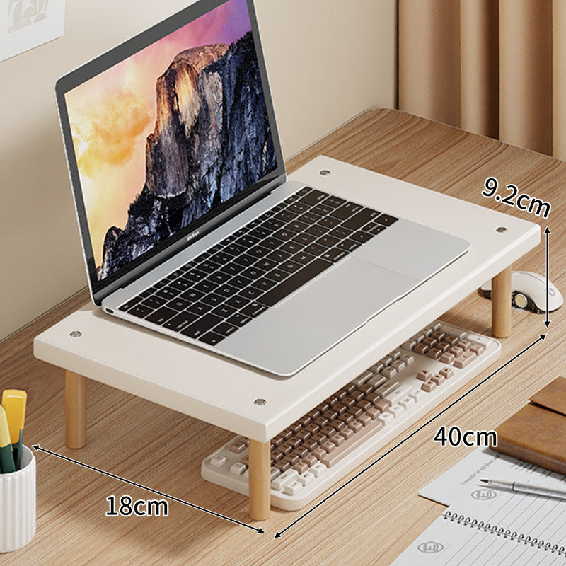 Compact Desktop Laptop and Monitor Riser with Under-Keyboard Storage and Wood Legs