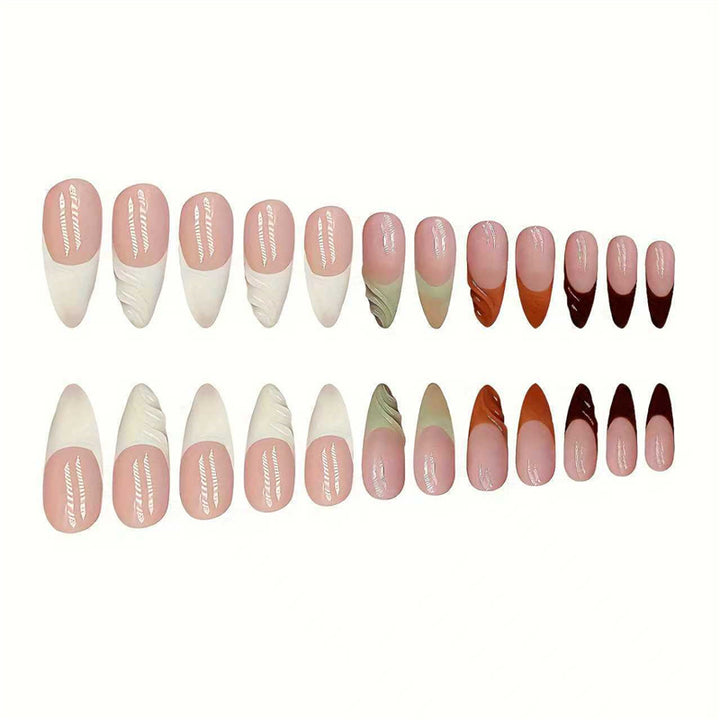 Artistic French Tip Press-On Nails with Curved Design Kalsten