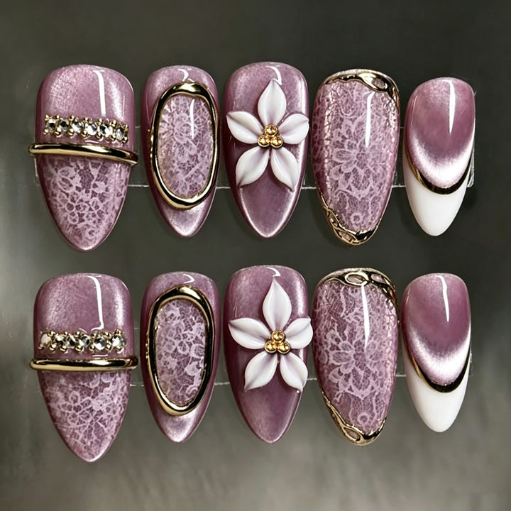 Decorative Press-On Nail Art Set with Floral and Lace Designs Kalsten
