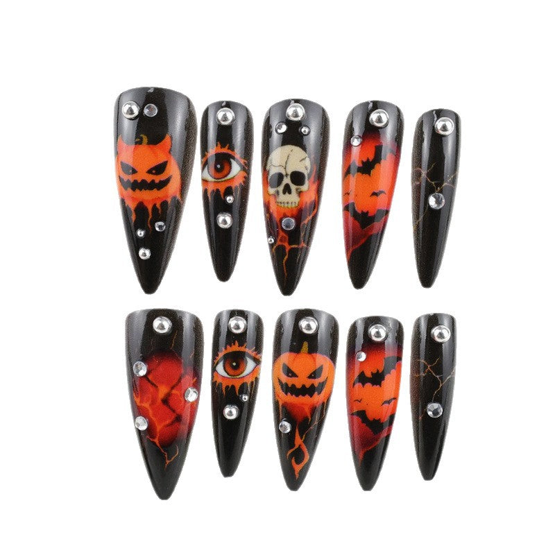 Halloween Artificial Nail Set with Creative Ghost and Pumpkin Designs Kalsten