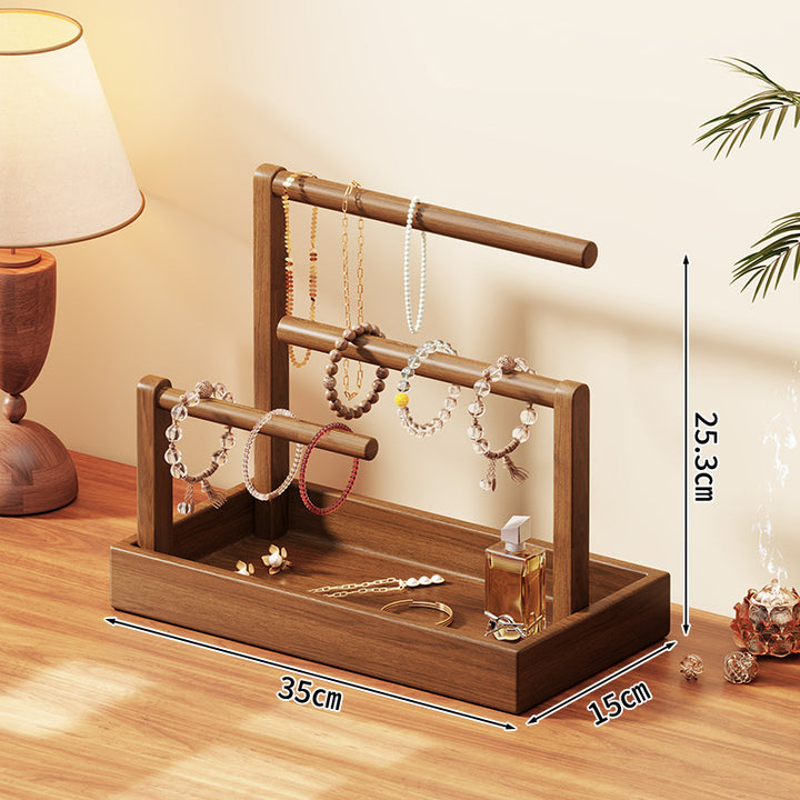 Multi Level Wooden Jewelry Display and Organizer Stand with Felt Lined Tray