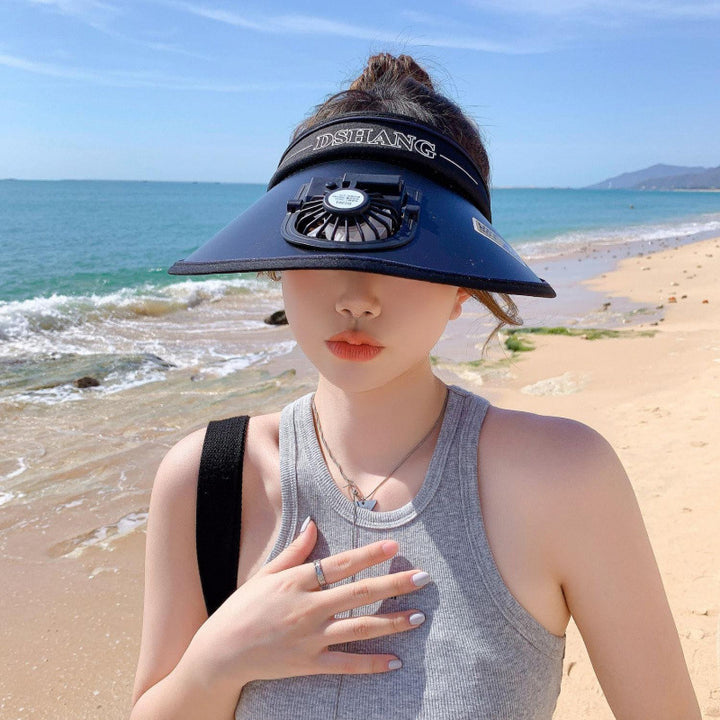 Sun protection visor with quiet rechargeable mini fan and adjustable neoprene seat Kalsten
