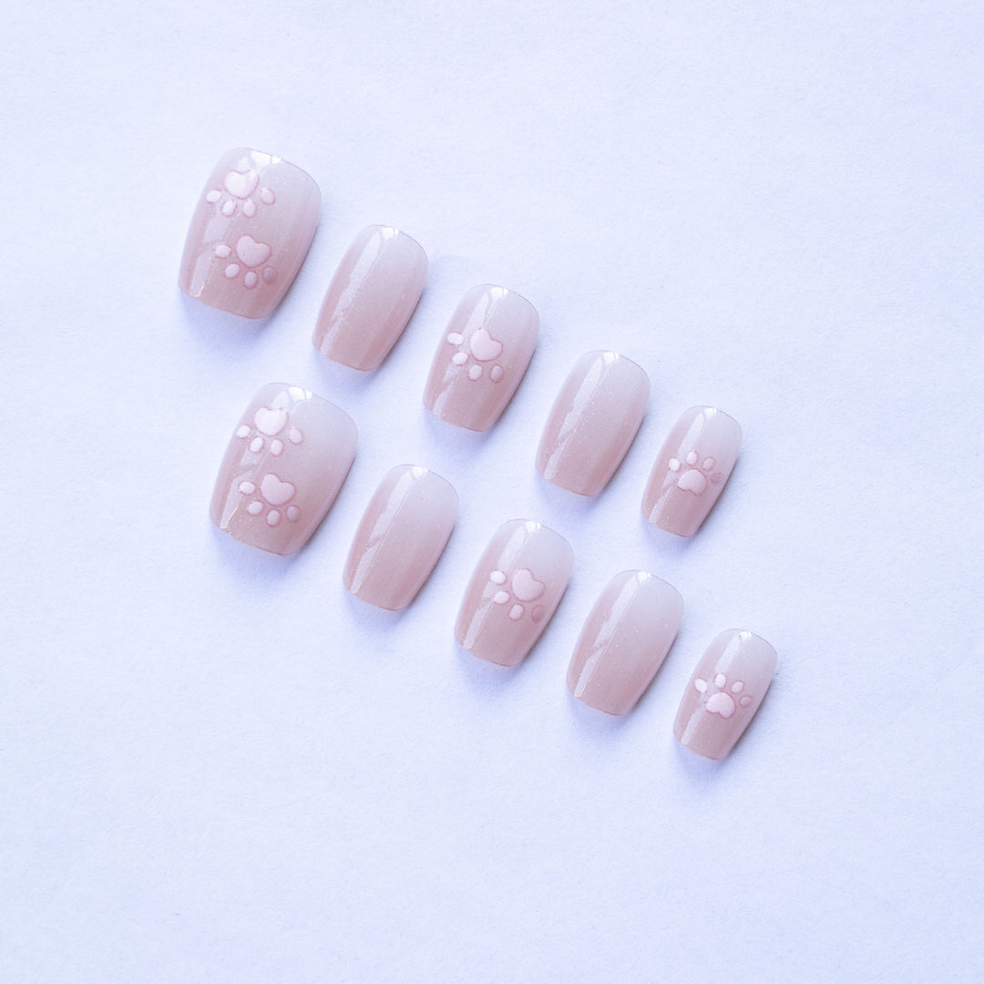 Playful Heart Paw Pattern Nail Art