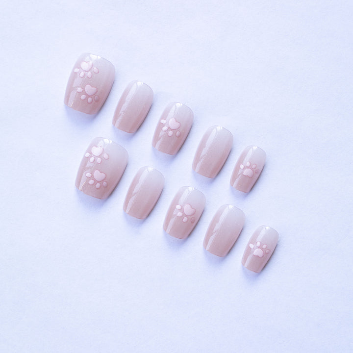 Playful Heart Paw Pattern Nail Art