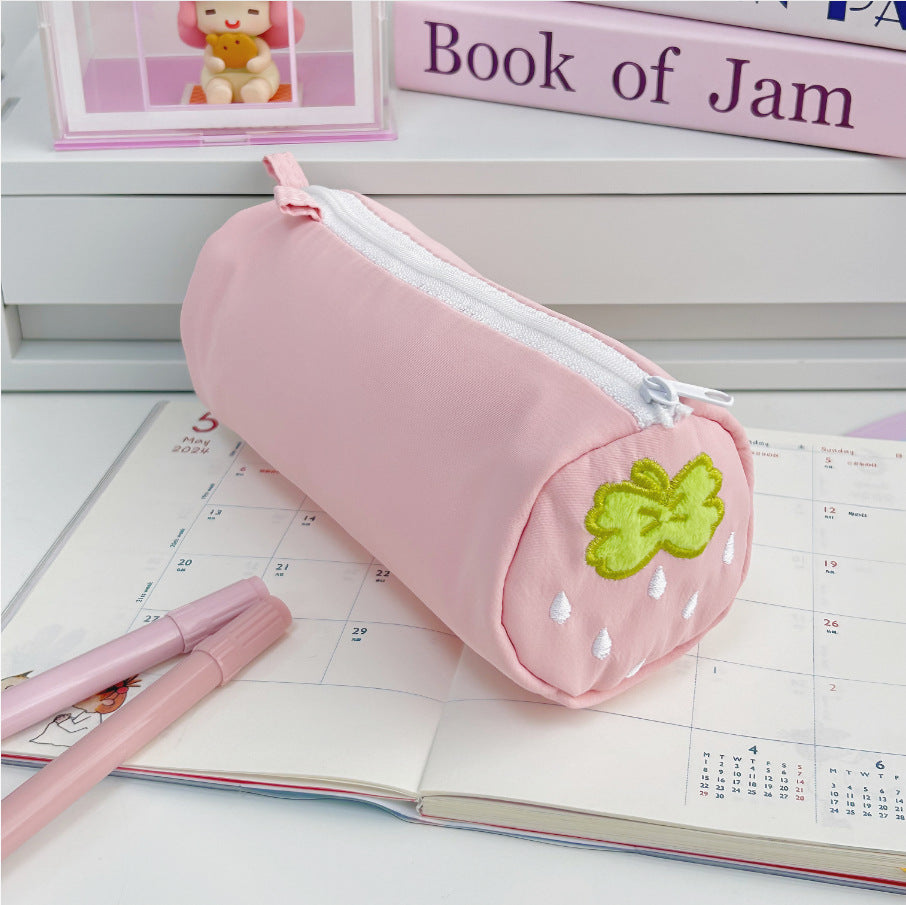 Strawberry-Themed Plush Pencil Pouch