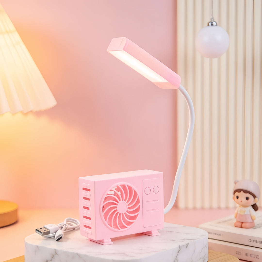 Ladies multifunctional table lamp with integrated fan and USB charging ports Kalsten