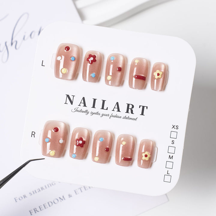 Artistic Press-On Nail Set with Cute Character Designs Kalsten