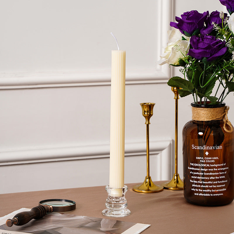 Sculpted Vertical-Groove Unscented Dinner Taper Candle for Mantel & Table
