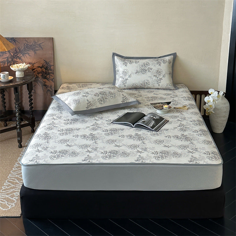 Bed Sheet Set with floral all-over print and decorative hem band