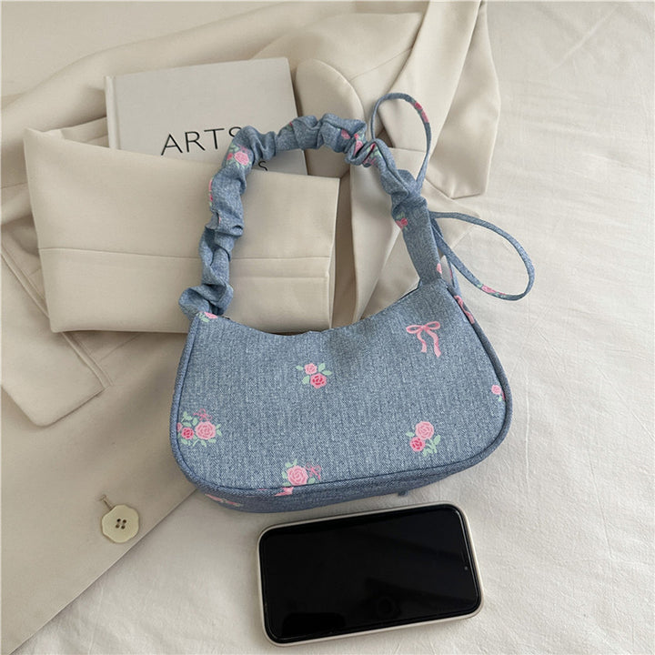 Embroidered Denim Shoulder Bag Kalsten