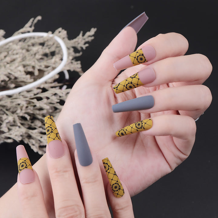 Artistic Stiletto Press-On Nails with Floral Mesh Design Kalsten