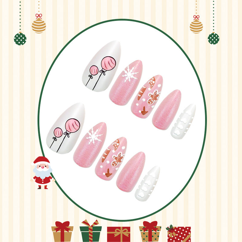 Acrylic nail set with festive Christmas designs and elegant embellishments Kalsten