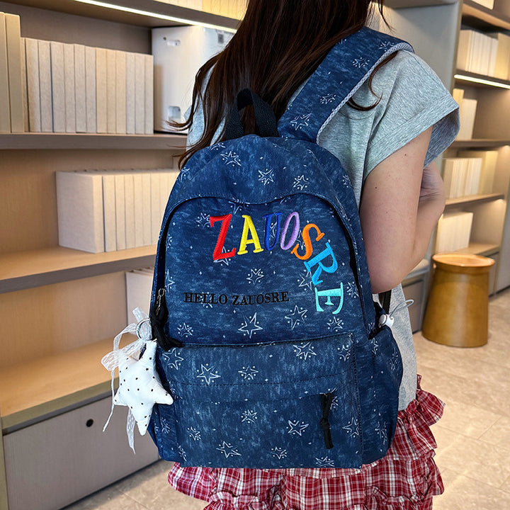Stylish Star-Embellished Corduroy Backpack Kalsten