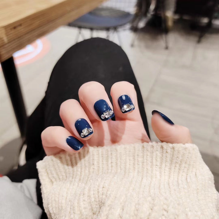 Chic Press-On Nail Tips with Rhinestone Accents