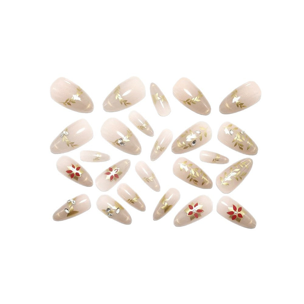 Artificial nails with elegant flower design and glitter accents Kalsten