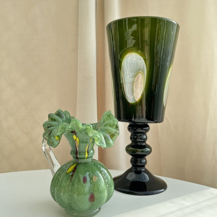 Tall Pedestal Handblown Decorative Goblet-Style Glass Vase with Stacked Stem Kalsten