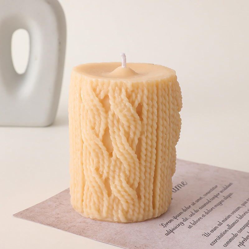 Handcrafted Cozy Cable-Knit Sculptural Pillar Candle
