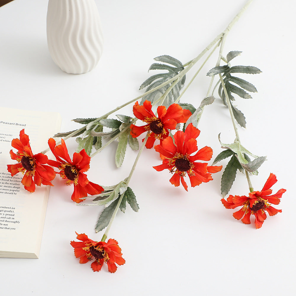 Artificial poppy flower branch with lifelike blooms and detailed leaves