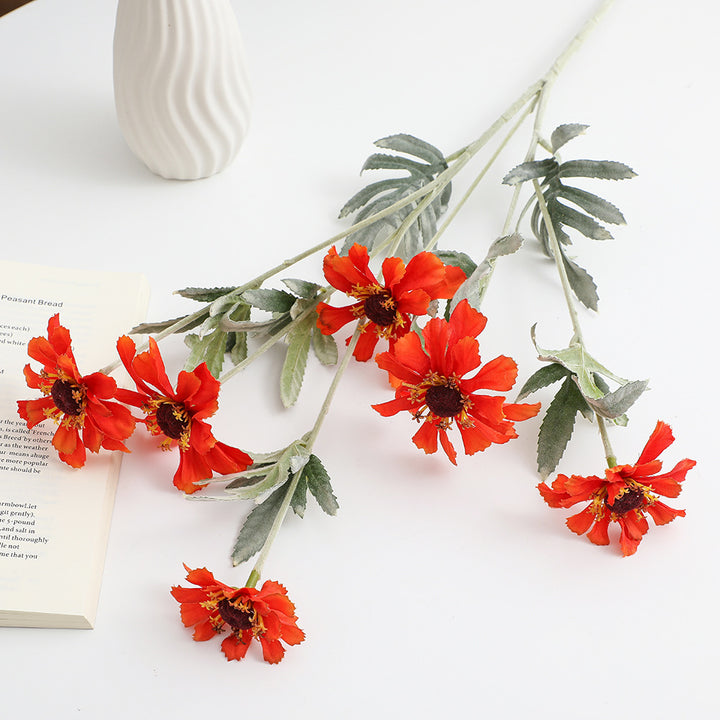 Artificial poppy flower branch with lifelike blooms and detailed leaves