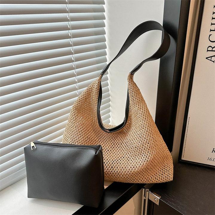 Handcrafted Woven Straw Tote with Removable Pouch
