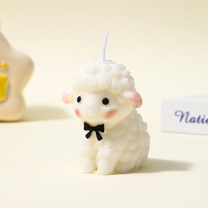 Decorative Lamb-Shaped Hand-Poured Wax Candle with Gold Flake Accent