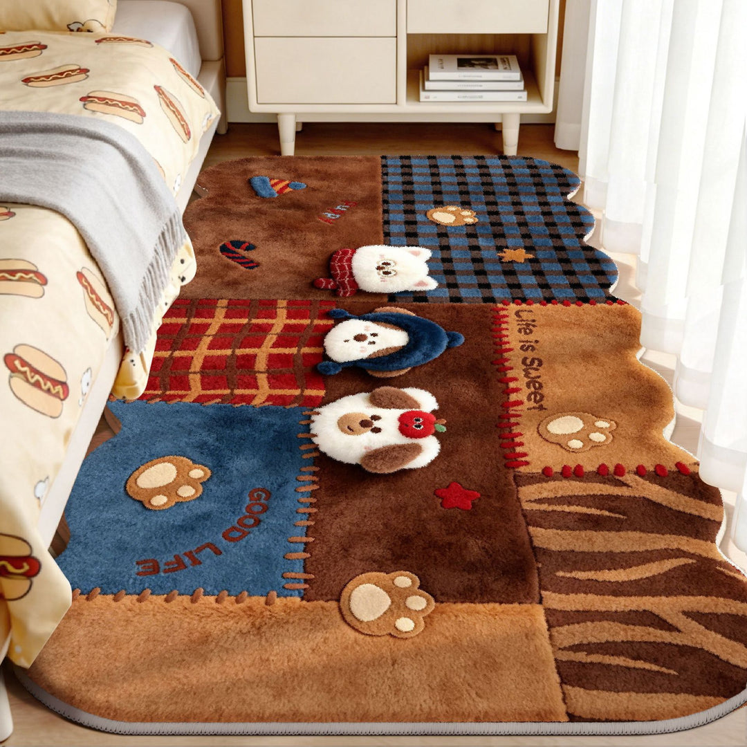 Plush Playful Bunny and Mushroom Area Rug
