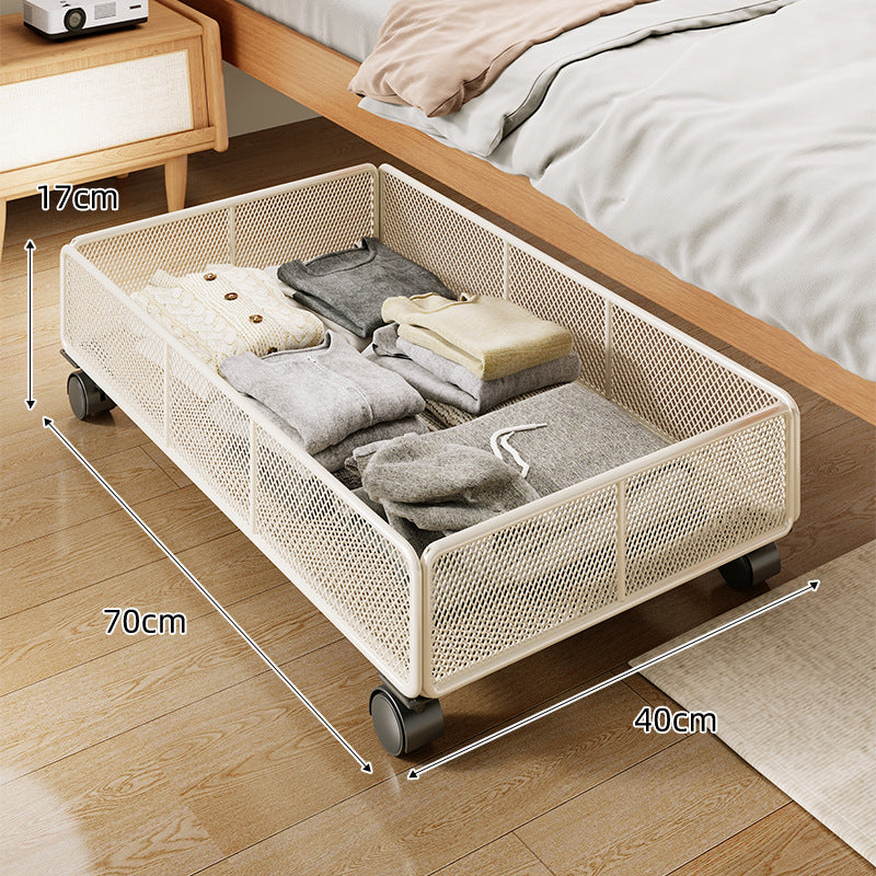 Low-Profile Metal Mesh Under-Bed Storage Basket