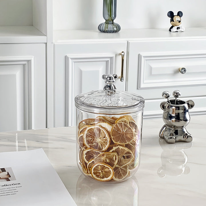 Round acrylic storage container with bear lid for chocolates and sweets
