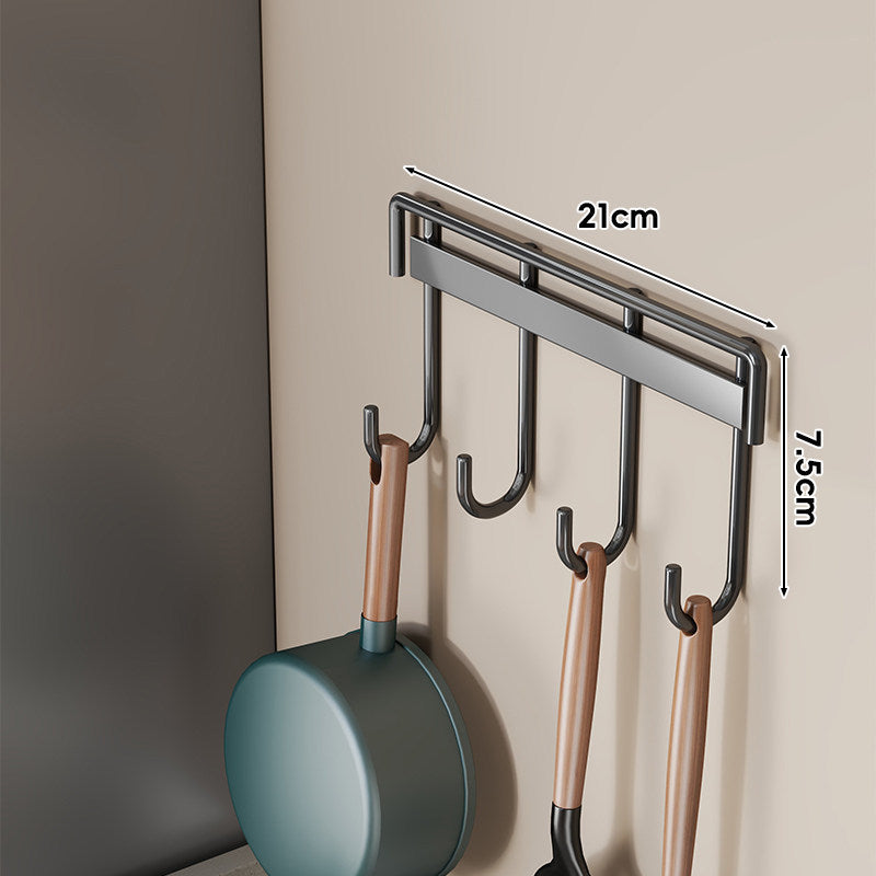 Wall-Mounted Multi-Hook Kitchen Utensil and Pan Hanger Rack