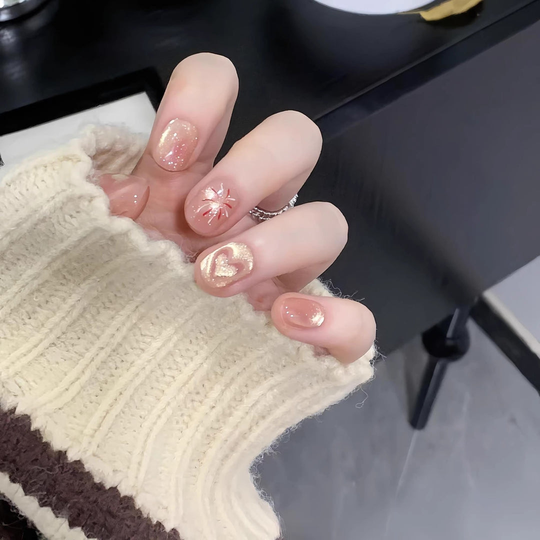 Artistic Press-On Nail Set with Heart and Star Designs