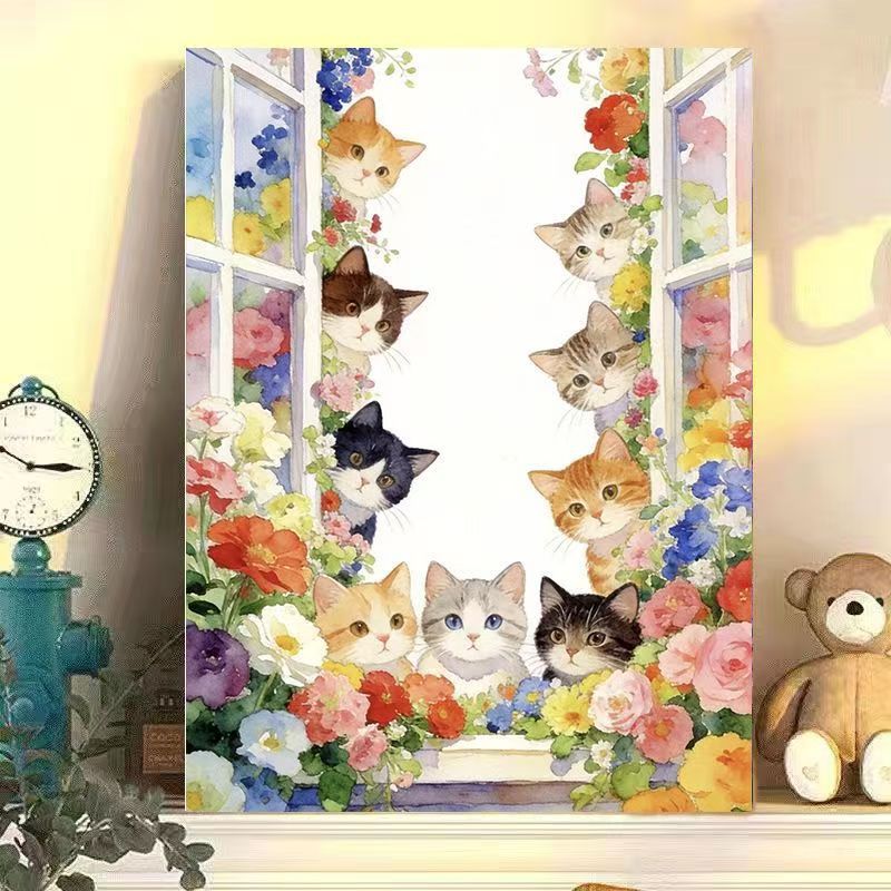 Floral Cat Illustration Canvas Art Kalsten