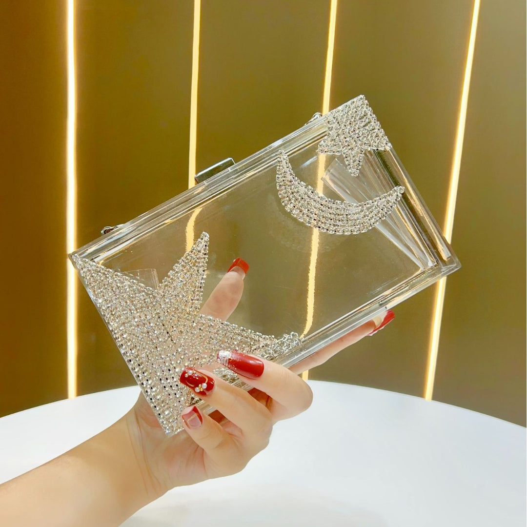 Glamorous Clear Rhinestone-Detail Clutch