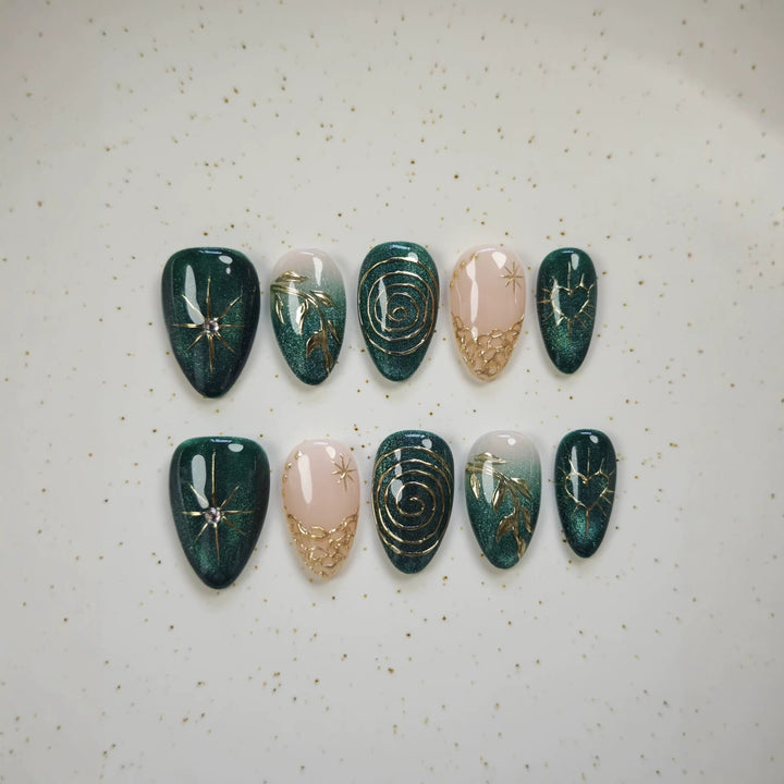 Artistic Press-On Nail Set with Customizable Designs