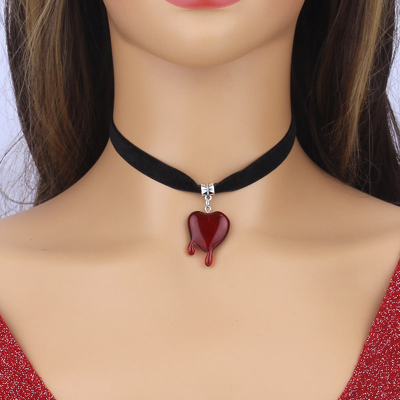 Velvet Choker Necklace with Dripping Heart Pendant Kalsten