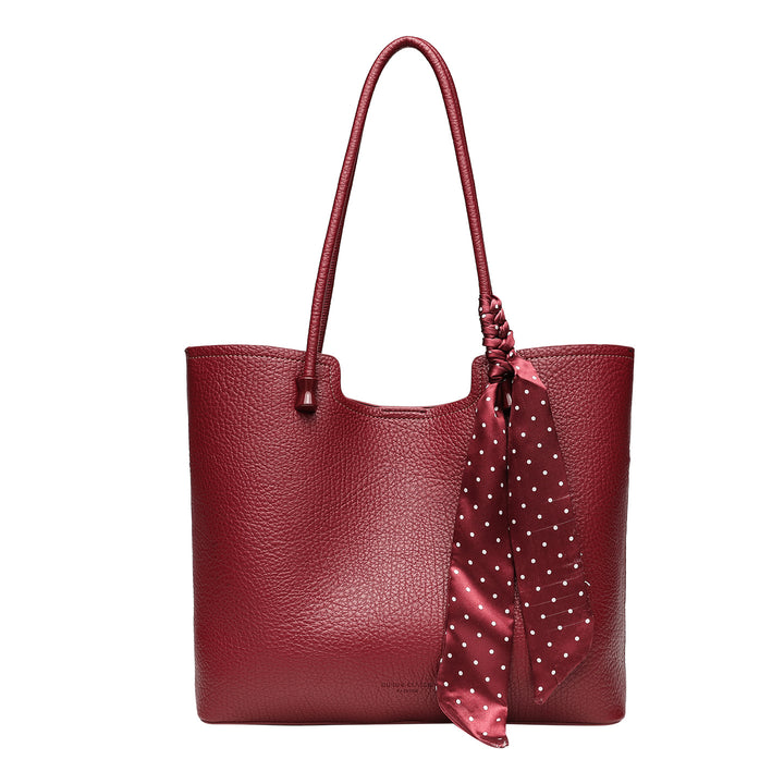 Elegant Leather Tote Bag with Decorative Scarf